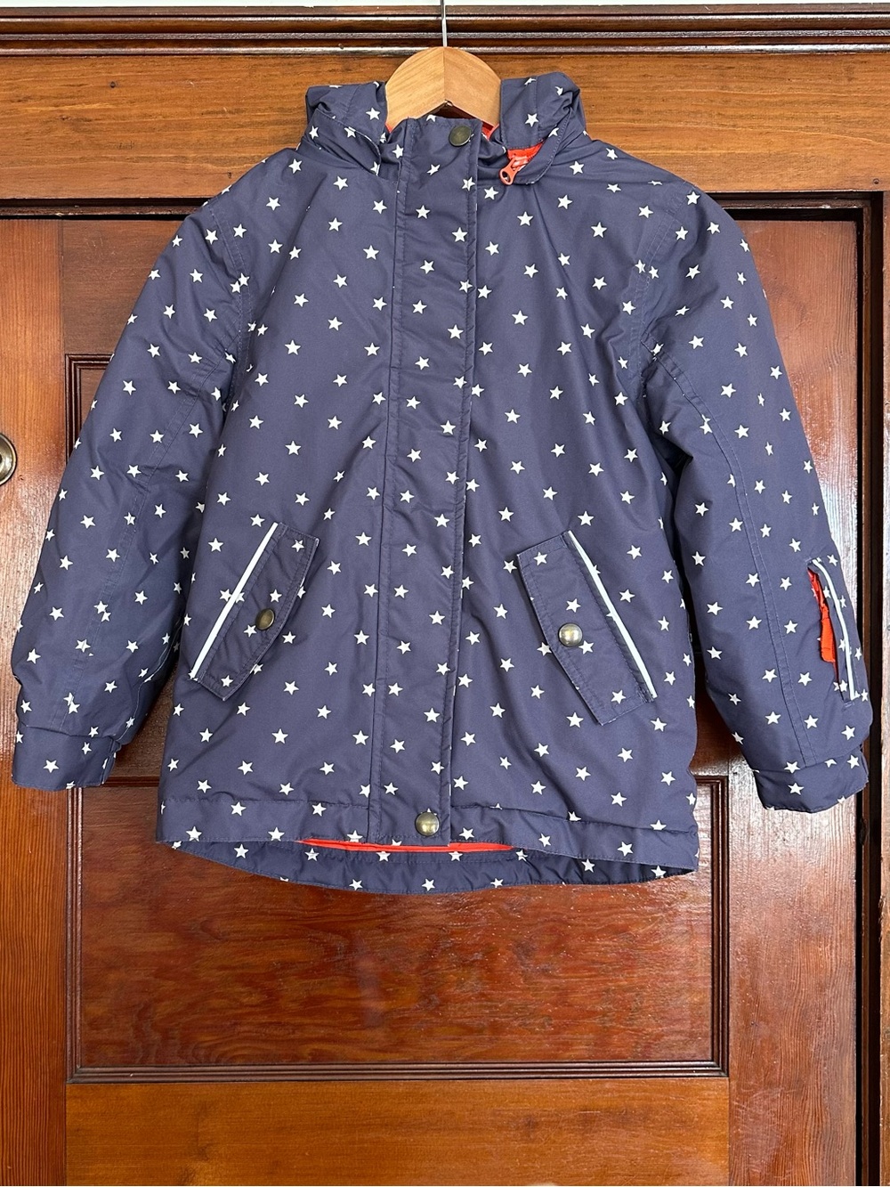Boden Girls Purple White Stars Print Hooded Winter Jacket Size 7-8 Years